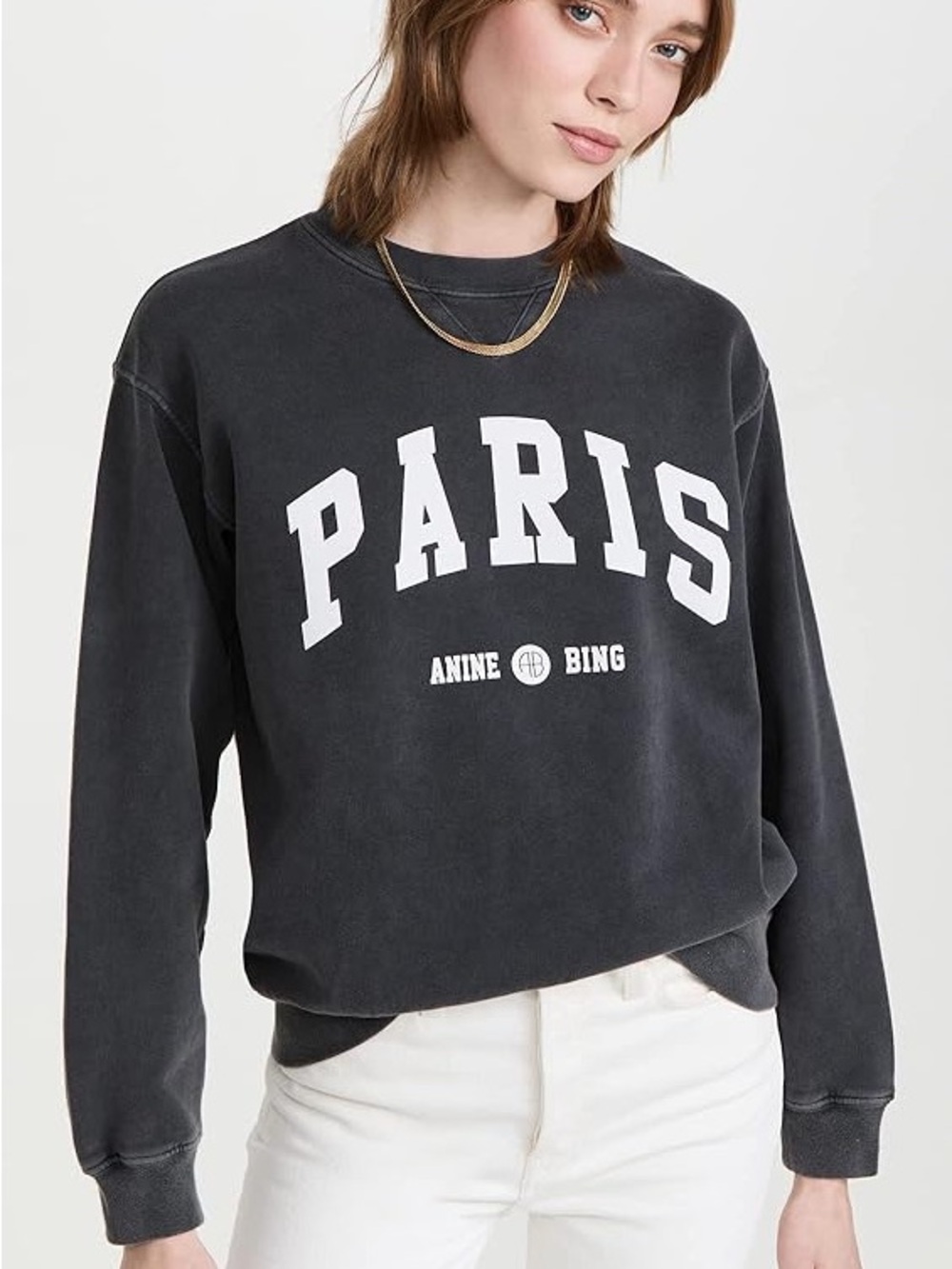 Anine Bing Paris Pullover Sweatshirt in Washed Black with White Logo